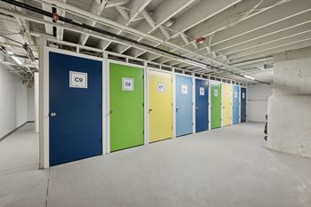 A row of doors with the letters C9 on them.